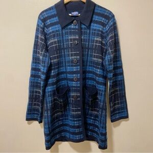 Pendleton 100% Merino Wool Women's Blue Plaid Jacket Long Line Cardigan Medium